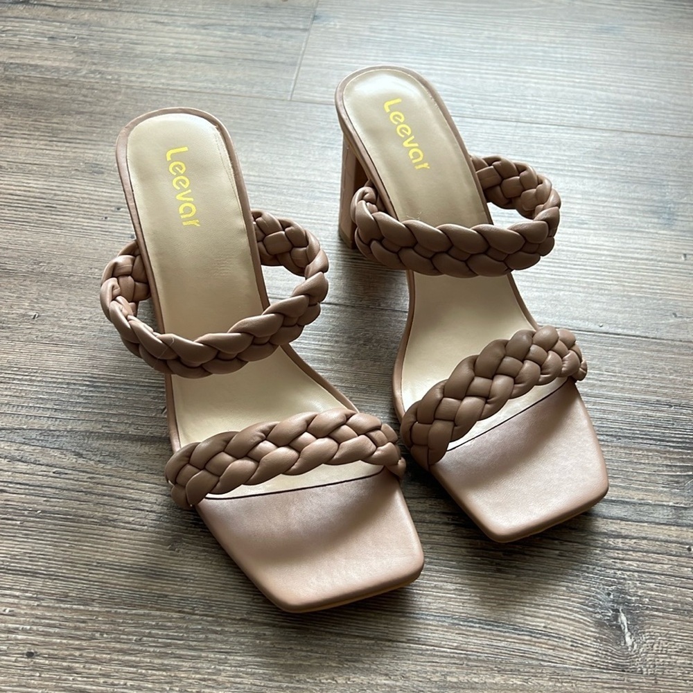 Leevar Stylish Square Toe Braided Heels for Women - Nude Tan 9.5B NWOT 3 in heel - Picture 8 of 8